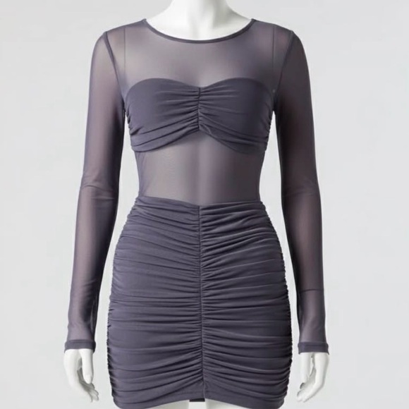 Elegant Gray Ruched Dress - Picture 1 of 1